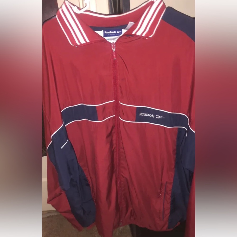 Vintage Reebok jacket burgundy and blue xl